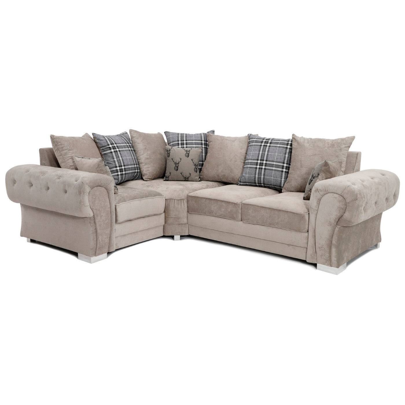 Verona Corner Sofa, 4 Seater Scatter Back Grey or Mink - Furniture Network