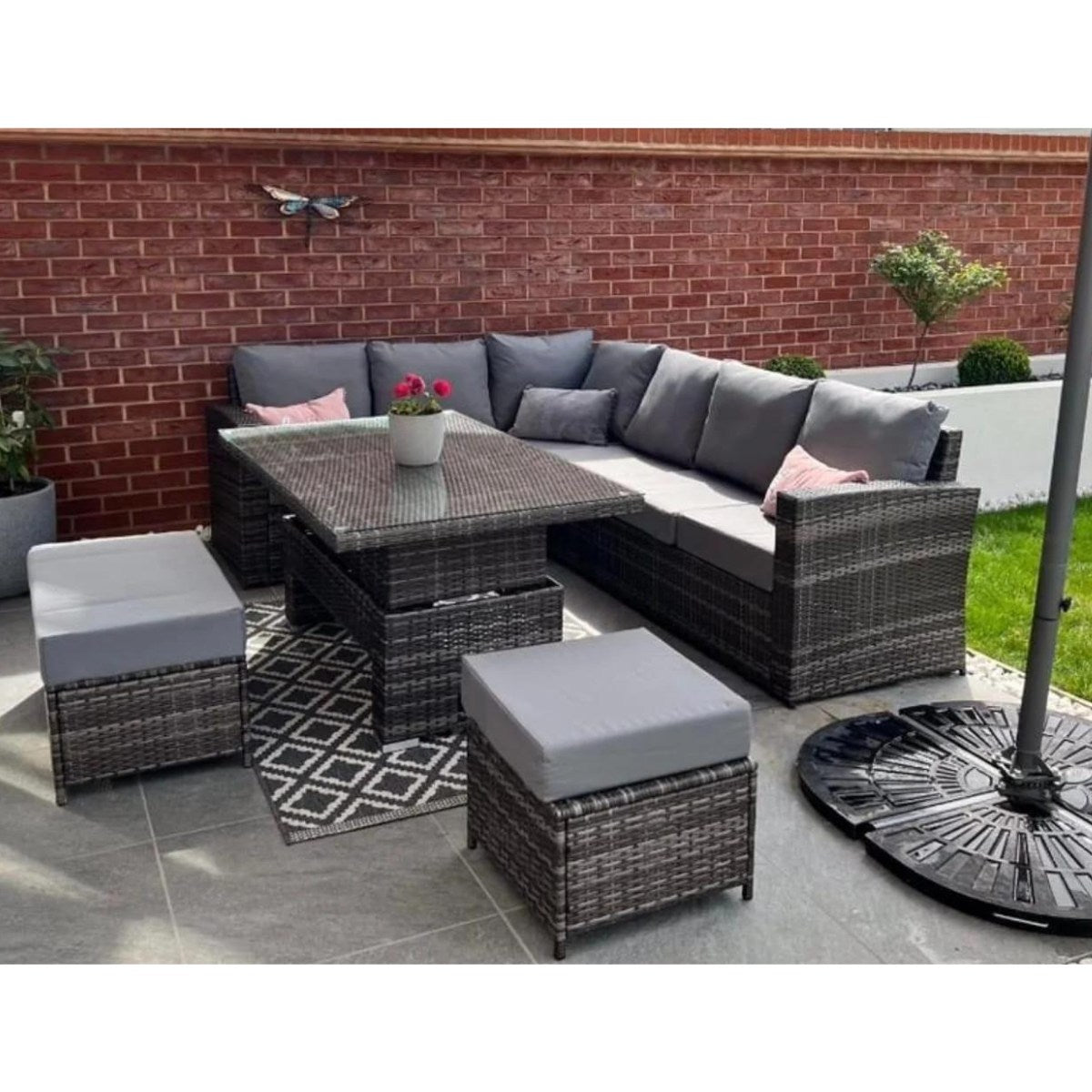 6 Seater PE Rattan Garden Corner Sofa Set Grey - Furniture Network