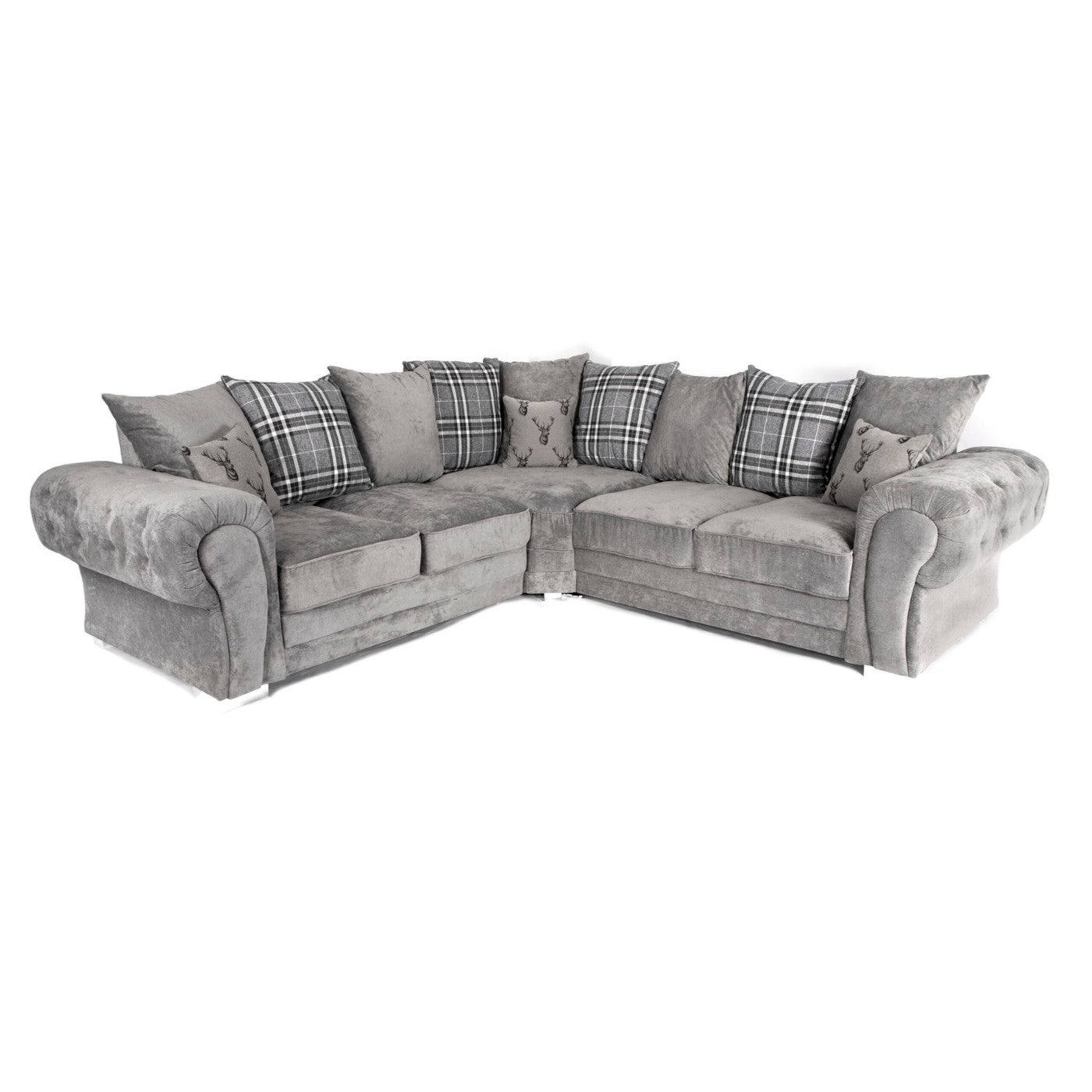 Verona Corner Sofa, 4 Seater Scatter Back Grey or Mink - Furniture Network