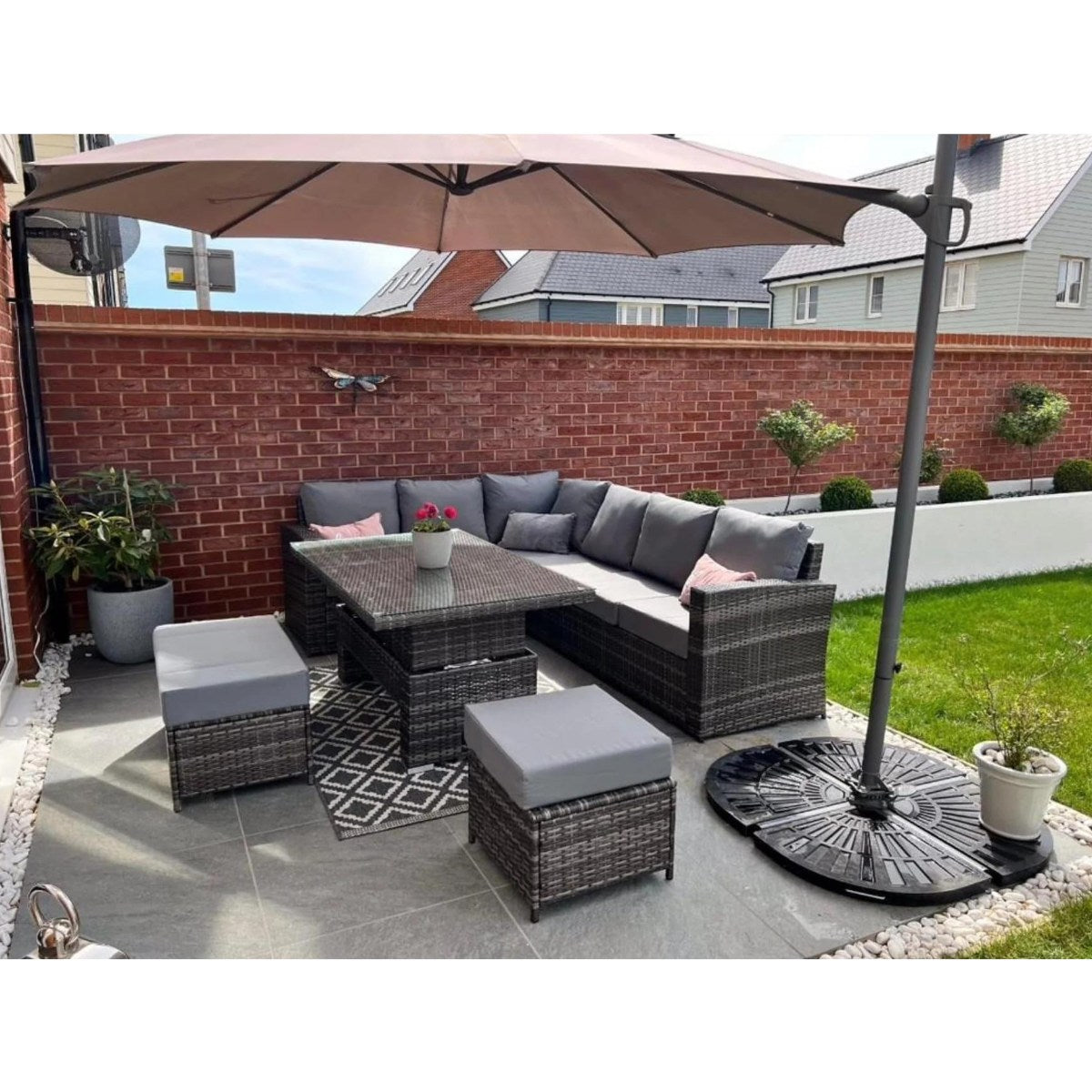 6 Seater PE Rattan Garden Corner Sofa Set Grey - Furniture Network