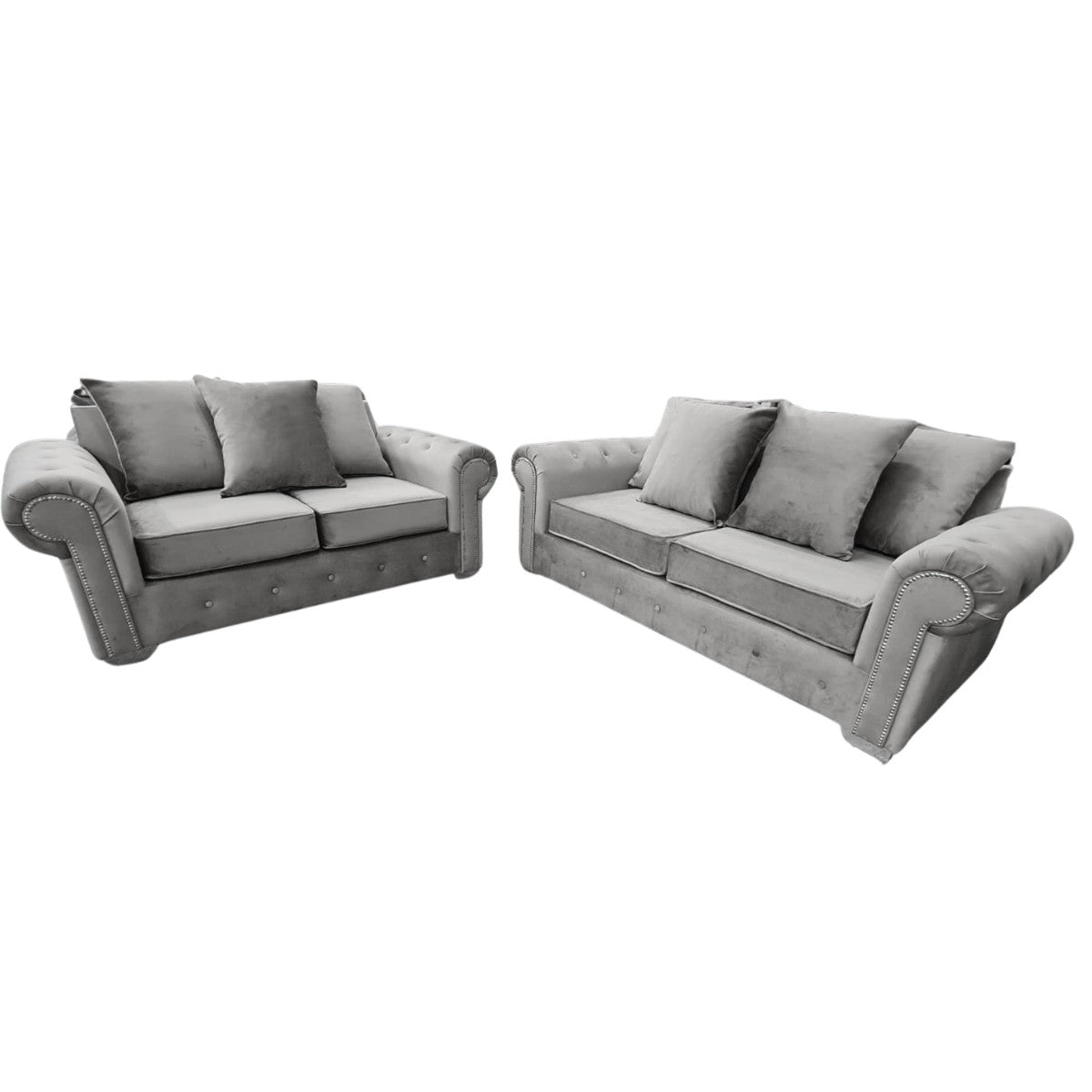 Oakland Scatter Back 3+2 Sofa Set in Grey or Beige Velvet - Furniture Network