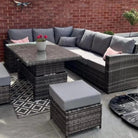 6 Seater PE Rattan Garden Corner Sofa Set Grey - Furniture Network