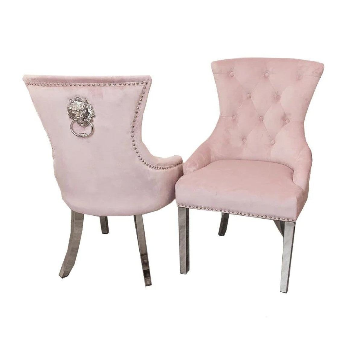 Megan Dining Chair with Lion Knocker & Plain Back - Pink, Cream, Grey - Furniture Network