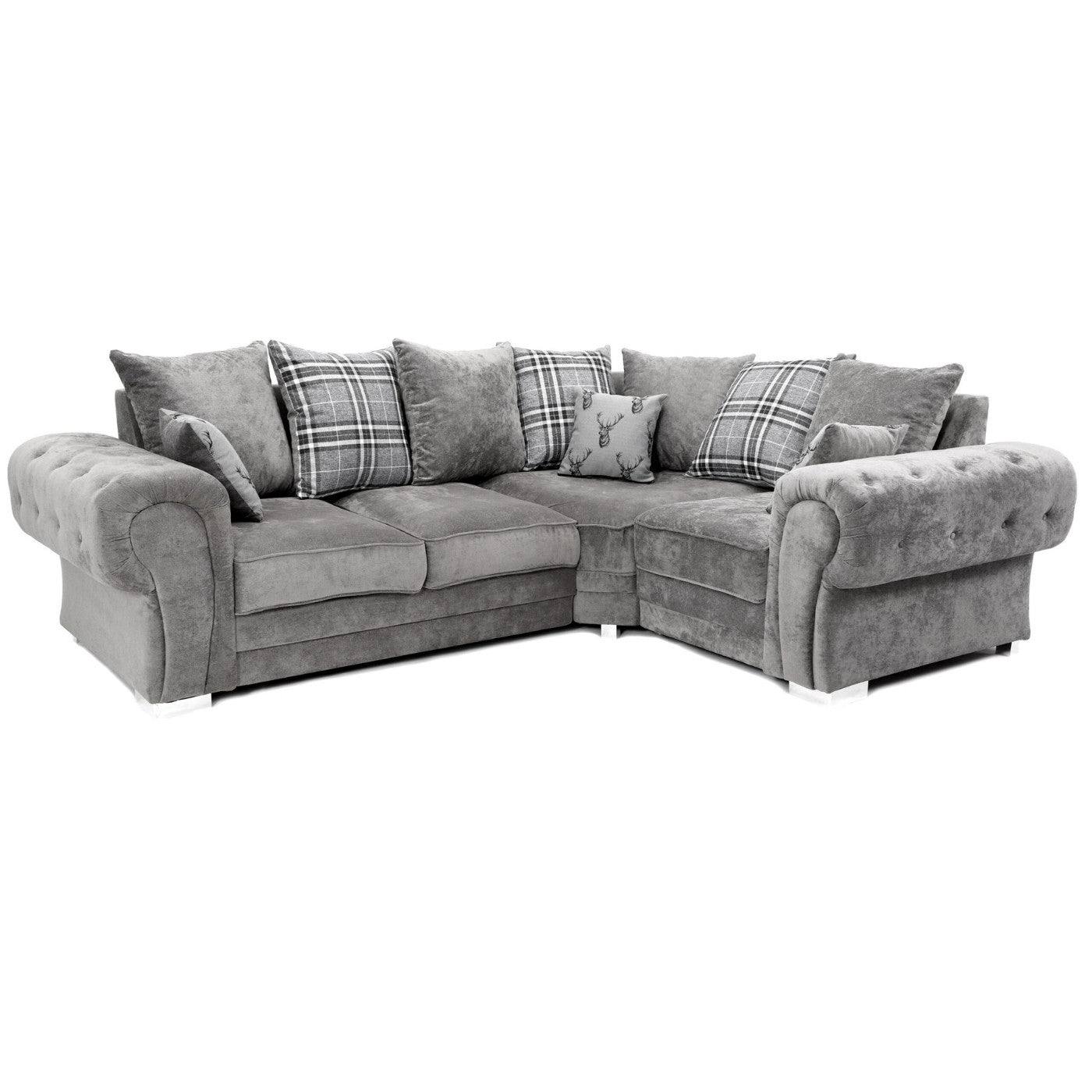 Verona Corner Sofa, 4 Seater Scatter Back Grey or Mink - Furniture Network