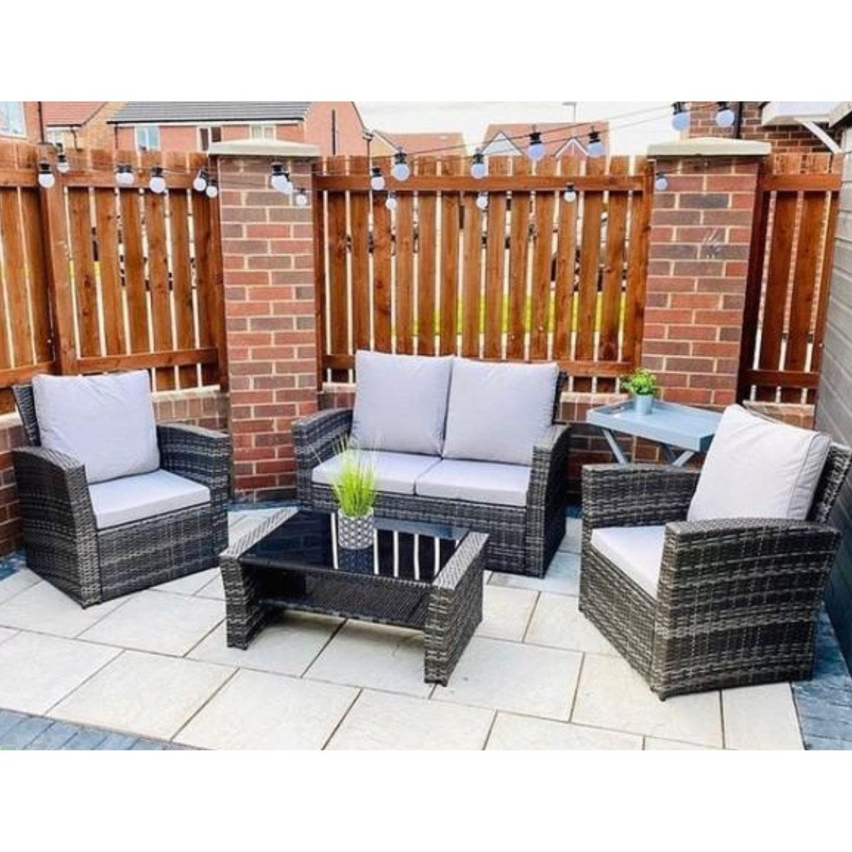 4 Seater PE Rattan Garden Sofa Set Grey - Furniture Network