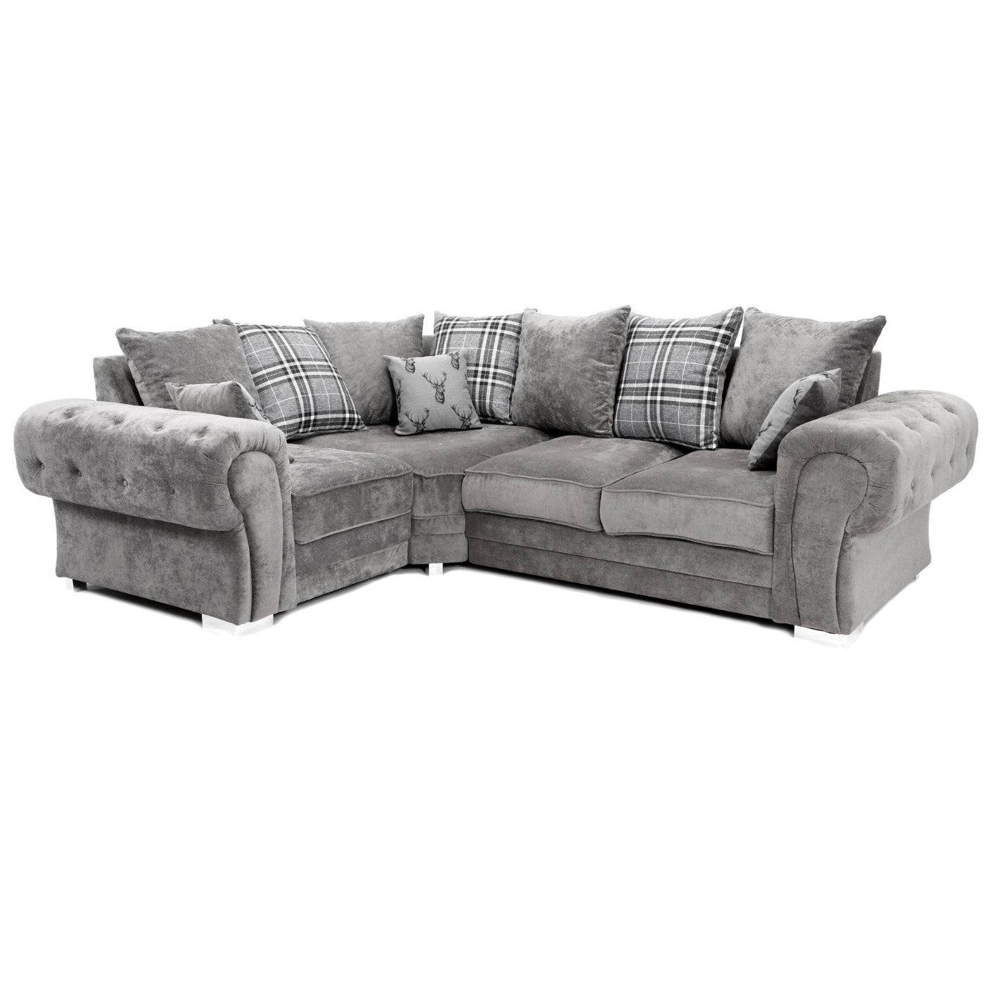 Verona Corner Sofa, 4 Seater Scatter Back Grey or Mink - Furniture Network