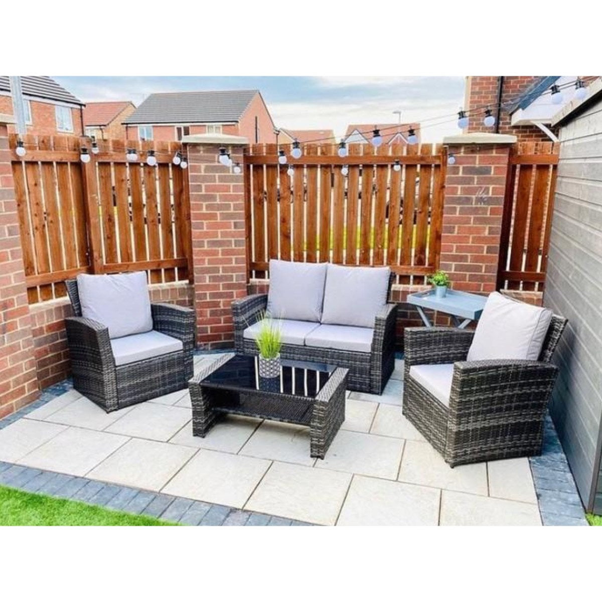 4 Seater PE Rattan Garden Sofa Set Grey - Furniture Network