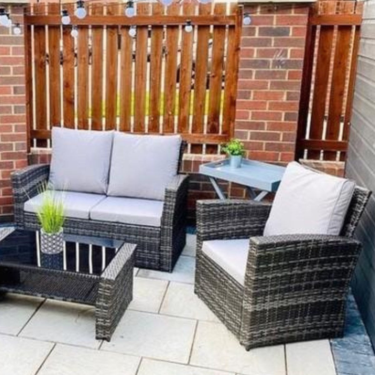 4 Seater PE Rattan Garden Sofa Set Grey - Furniture Network