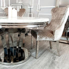 Arriana Marble Dining Table with 4 Velvet Chelsea Lion Knocker Chairs - Furniture Network