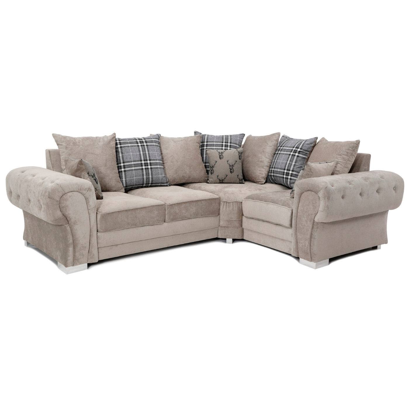 Verona Corner Sofa, 4 Seater Scatter Back Grey or Mink - Furniture Network