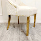 Louis Gold Marble Dining Table with 4 Bentley Lion Knocker Velvet Chairs - Furniture Network