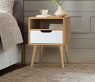 Bedside Table with 1 Drawer Oak Legs Side Table with Storage Oak Effect & White - Furniture Network