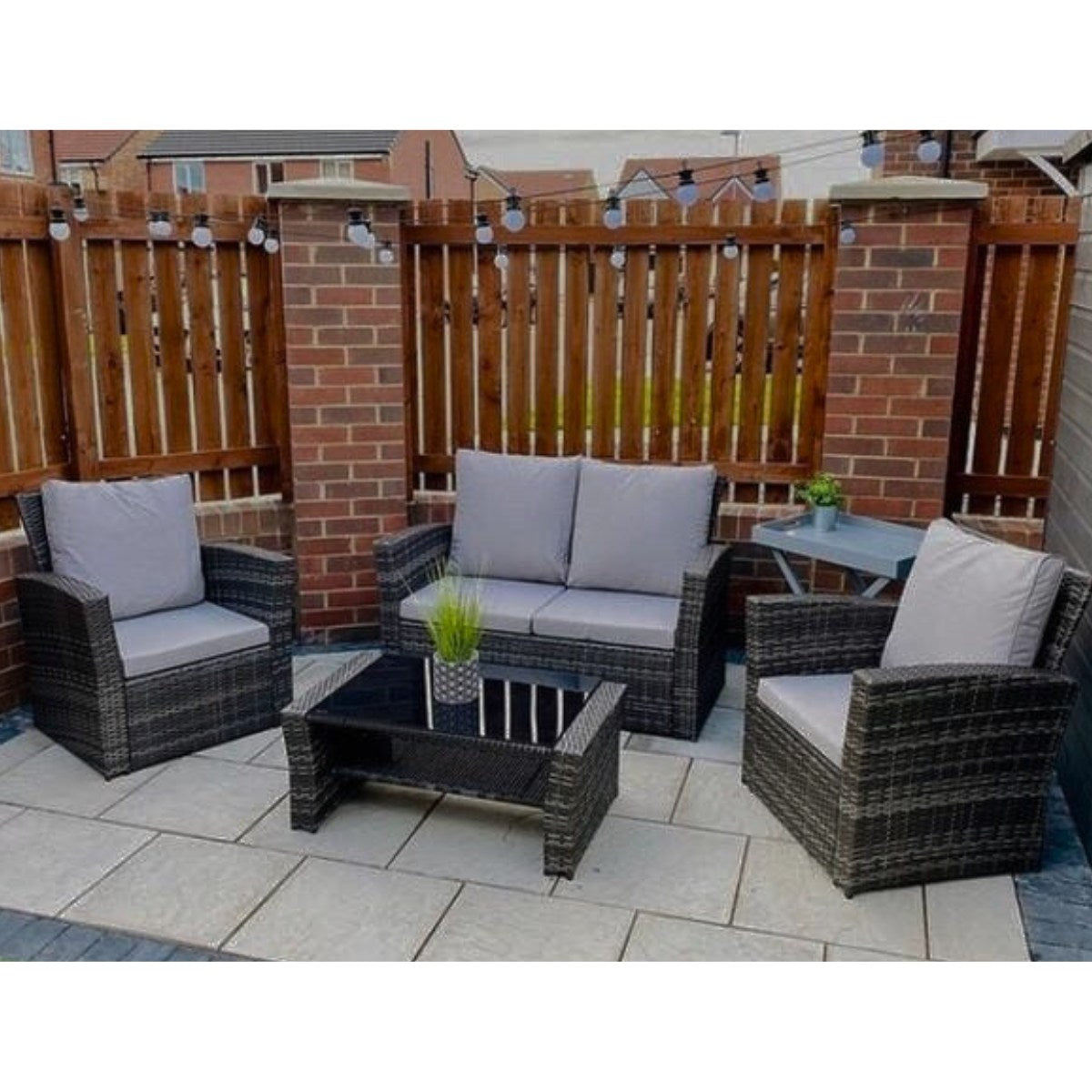 4 Seater PE Rattan Garden Sofa Set Grey - Furniture Network