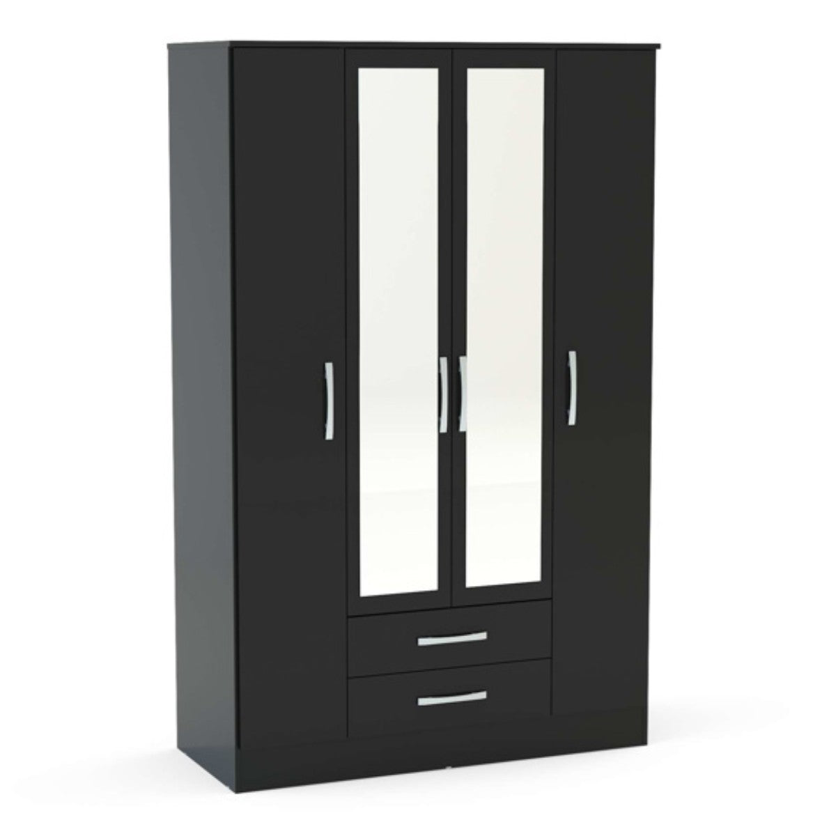 Lynx 4 Door Mirrored Wardrobe in Black - Furniture Network