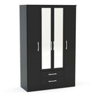 Lynx 4 Door Mirrored Wardrobe in Black - Furniture Network