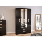 Lynx 4 Door Mirrored Wardrobe in Black - Furniture Network