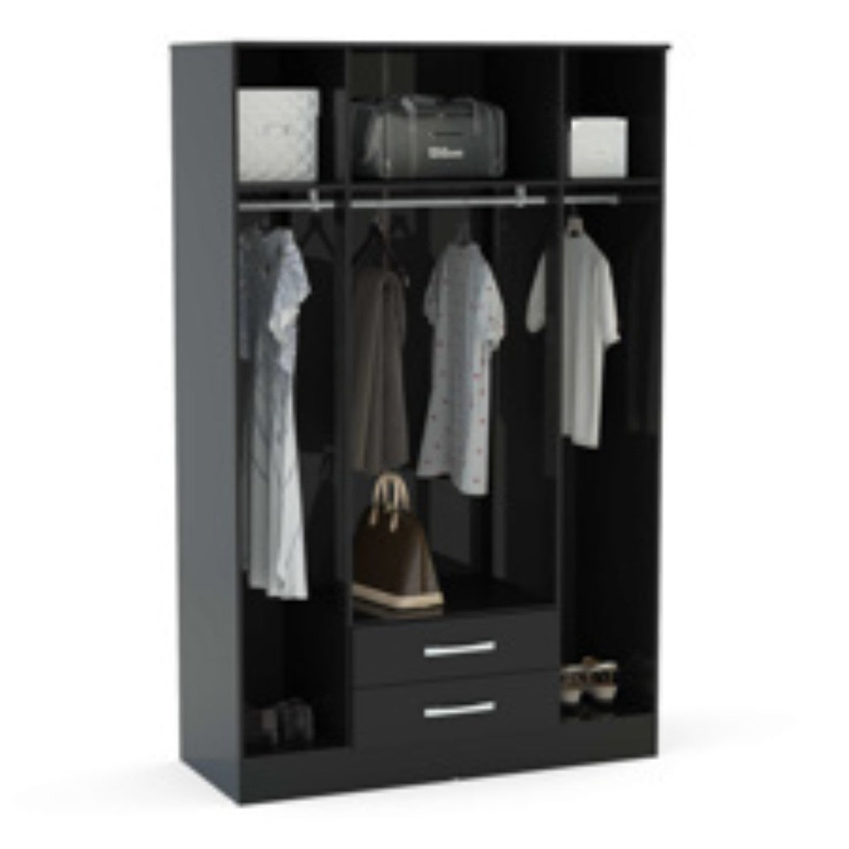 Lynx 4 Door Mirrored Wardrobe in Black - Furniture Network