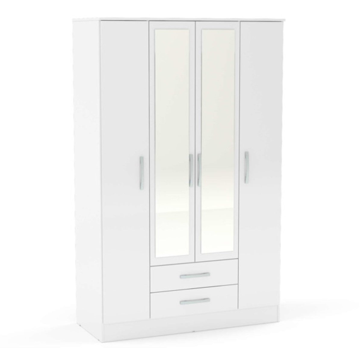 Lynx 4 Door Mirrored Wardrobe in White - Furniture Network