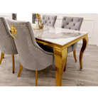 Louis Gold Marble Dining Table with 4 Bentley Lion Knocker Velvet Chairs - Furniture Network