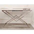 Vesta Chrome Console Table with White Ash Sintered Stone Top - Furniture Network