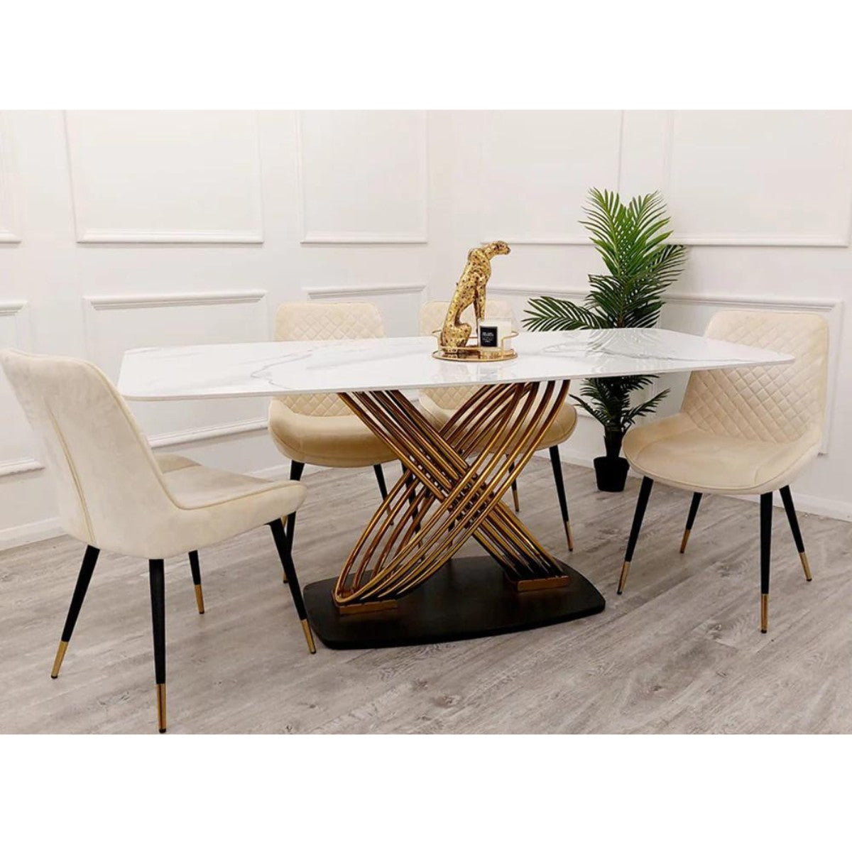 Orion Gold Dining Table with Polar White Sintered Stone Top - Furniture Network