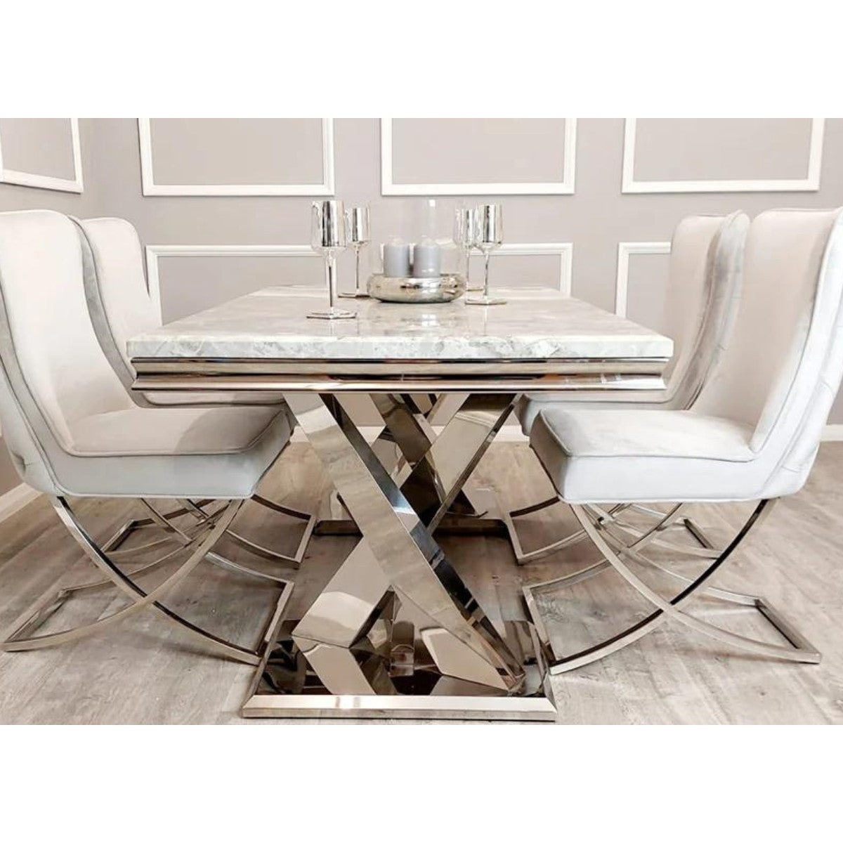 Xavia 1.8m Dining Table with White, Grey, Pandora or Black Marble Top - Furniture Network