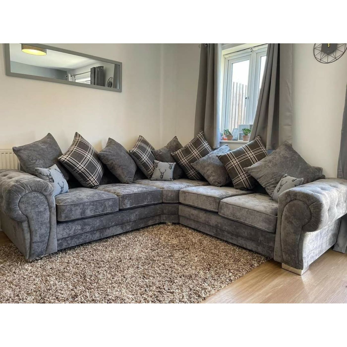 Verona Corner Sofa, 4 Seater Scatter Back Grey or Mink - Furniture Network