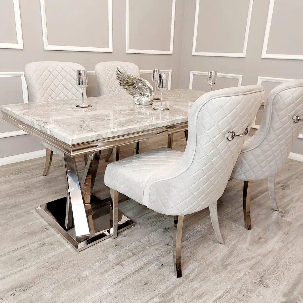 Xavia Marble Dining Table Set with 4 Velvet Chelsea Chairs - Furniture Network