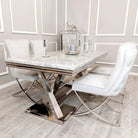 Xavia Marble Dining Table Set with 4 Velvet Chelsea Chairs - Furniture Network