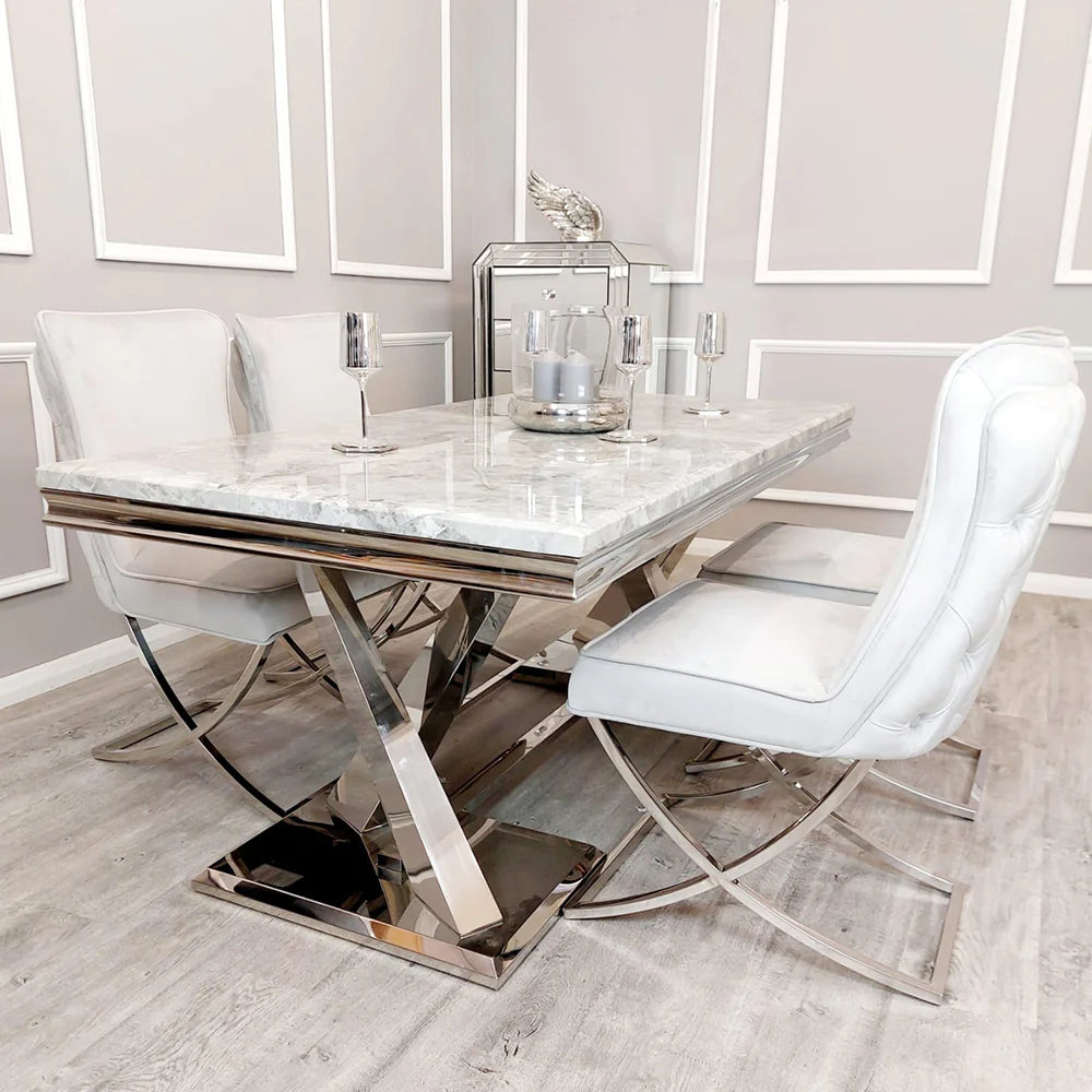 Xavia 1.8m Dining Table with White, Grey, Pandora or Black Marble Top - Furniture Network