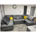 London U-Shape Sofa in Grey Velvet - Furniture Network