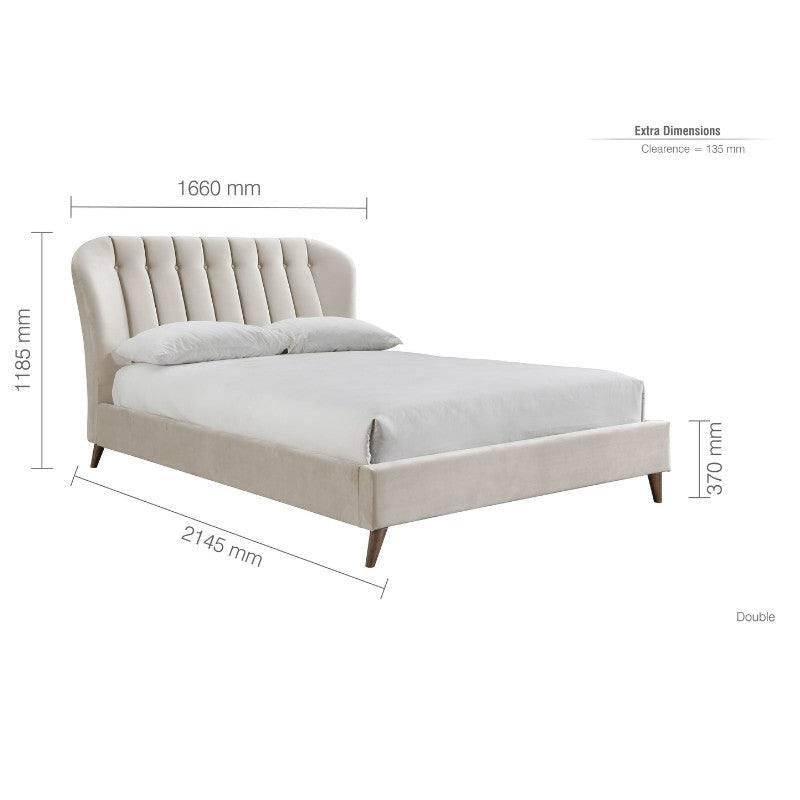 Elm Cream Velvet Fabric Bed - Queen, Double, King - Furniture Network