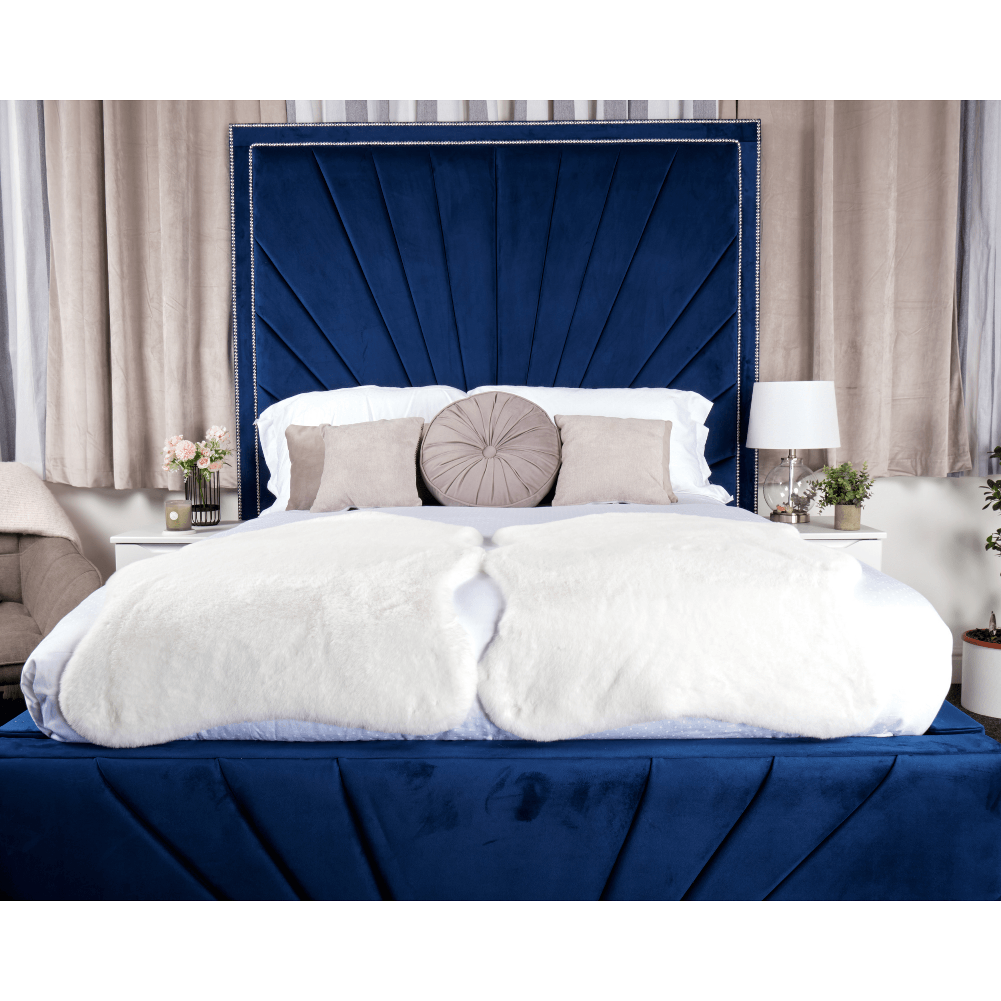 Catania Bed - Velvet Fabric Ottoman Bed with Tall Headboard - Furniture Network