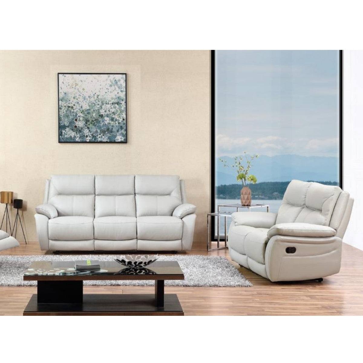 Rimini Leather Recliner Sofa Set - Grey or White - Furniture Network