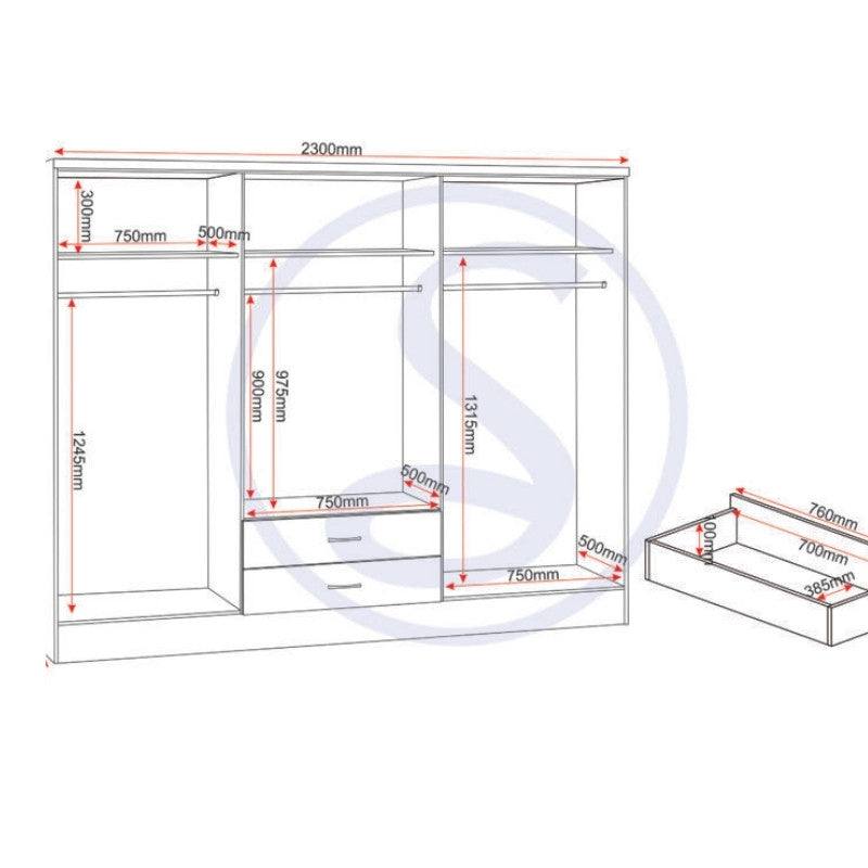 Nevada 6 Door 2 Drawer Mirrored Wardrobe - Furniture Network