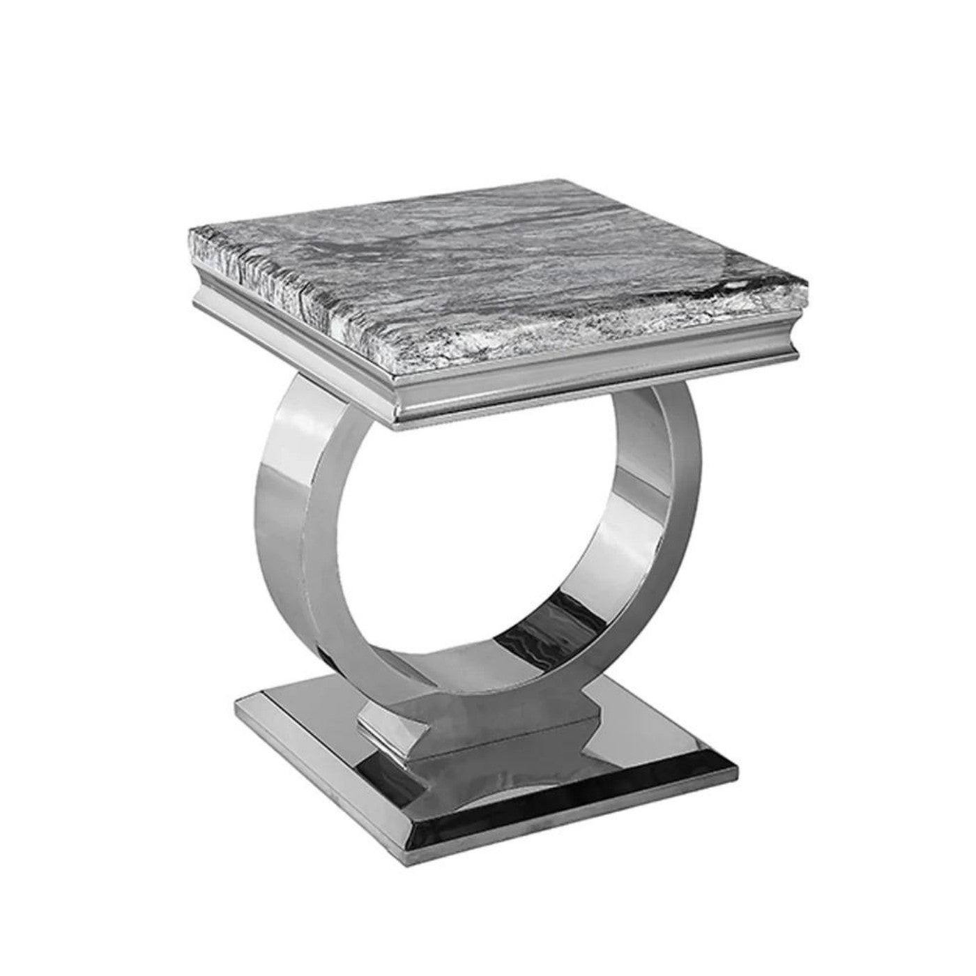 Arriana Marble or Glass Lamp Table with Round Stainless Steel Base - Furniture Network