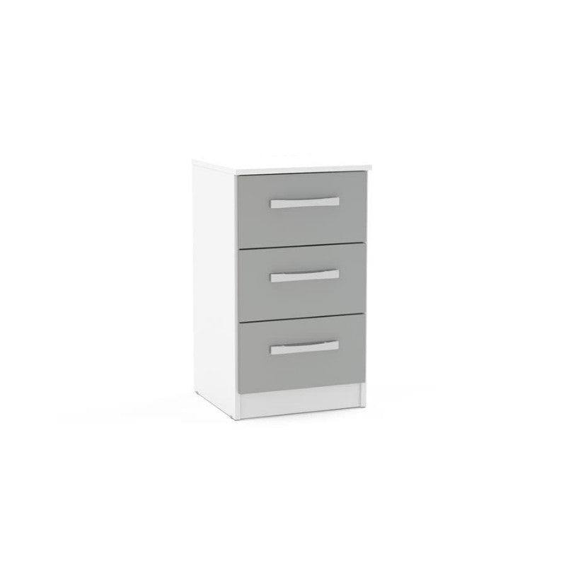 High-Gloss Lynx 3 Drawer Bedside in Grey, Black, White, Brown, Silver - Furniture Network