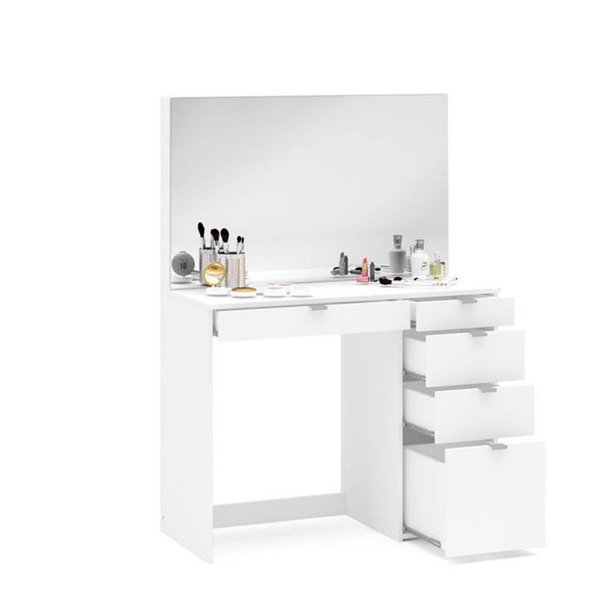 Ava 5 Drawer Dressing Table with Mirror - White or Black - Furniture Network