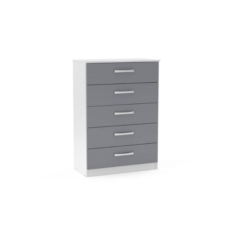 High-Gloss Lynx 5 Drawer Chest in Grey, Black, White, Brown, Silver - Furniture Network