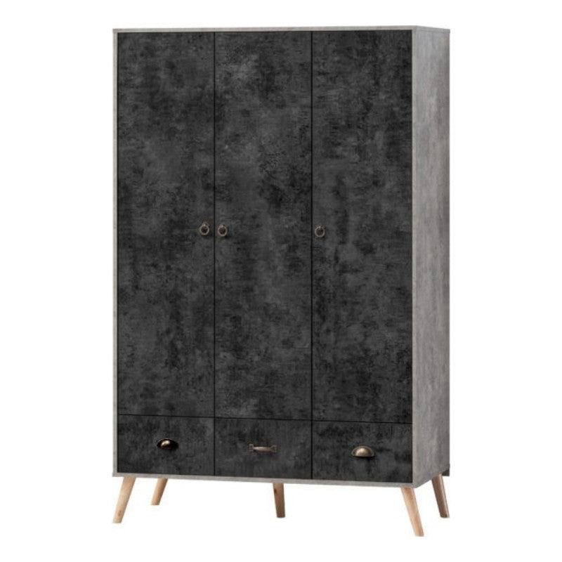 Nordic 3 Door 3 Drawer Wardrobe in Black - Furniture Network