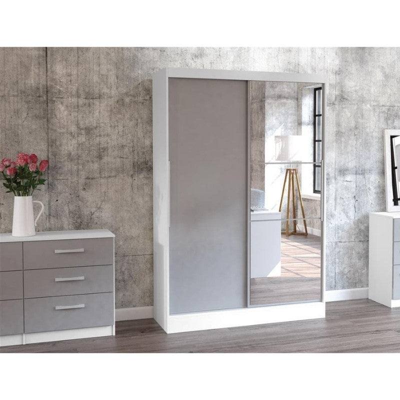 Lynx 2 Door Sliding Mirrored Wardrobe in White - Furniture Network