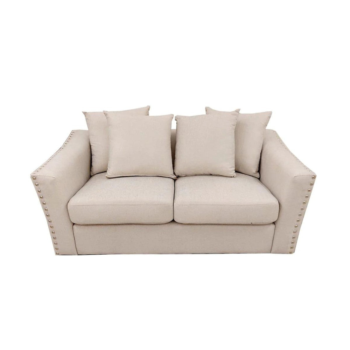 Blakely 3+2 Seater Sofa Set, Beige Fabric & Metal Studs - Furniture Network