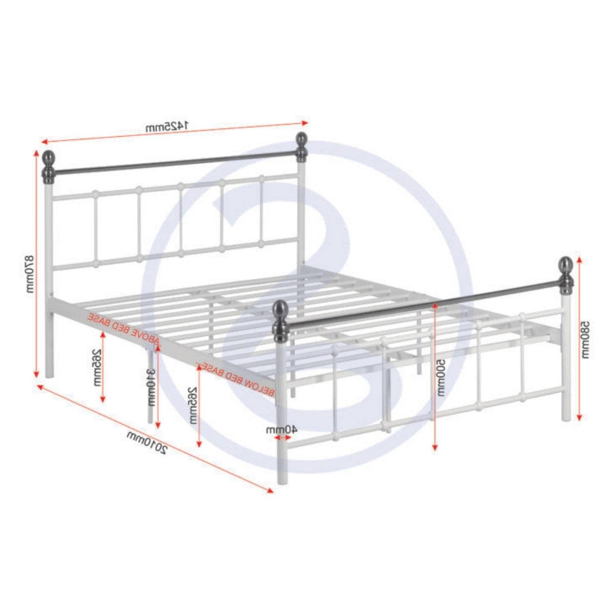 Marlborough White & Gold Double Metal Bed - Furniture Network