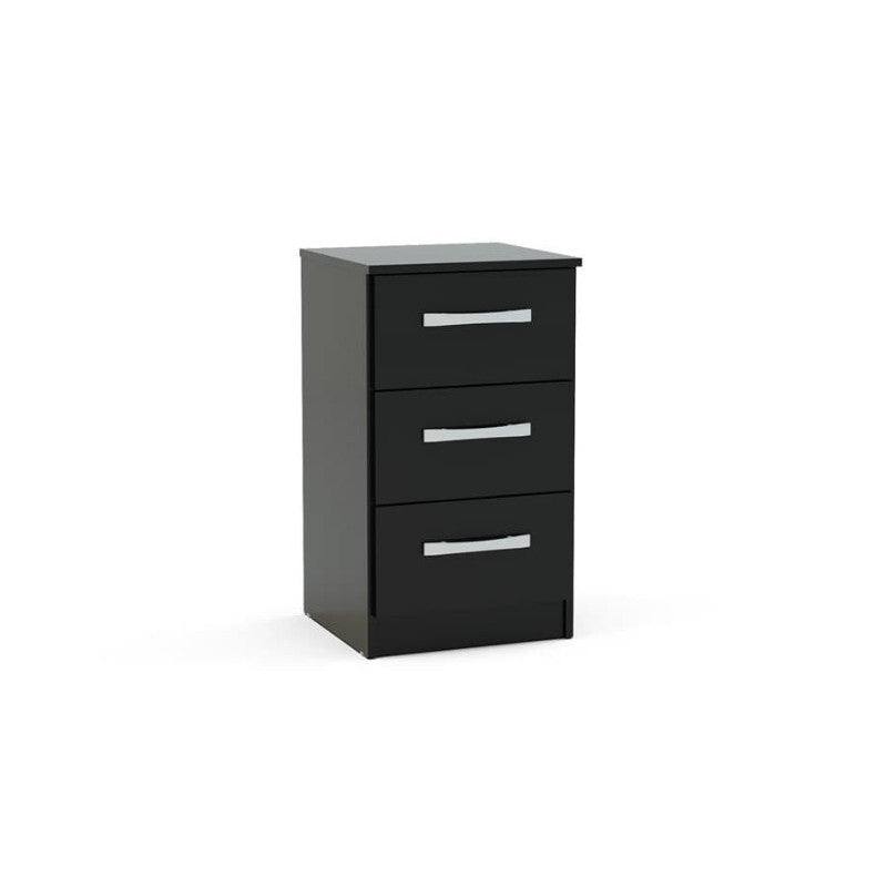 High-Gloss Lynx 3 Drawer Bedside in Grey, Black, White, Brown, Silver - Furniture Network