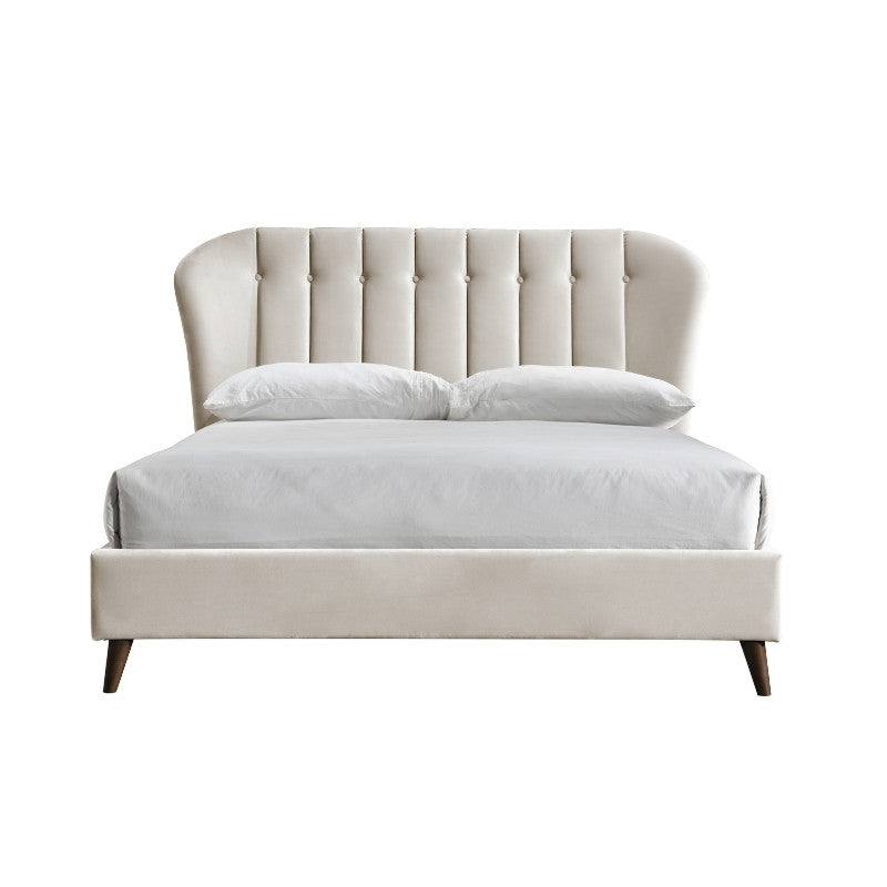 Elm Cream Velvet Fabric Bed - Queen, Double, King - Furniture Network