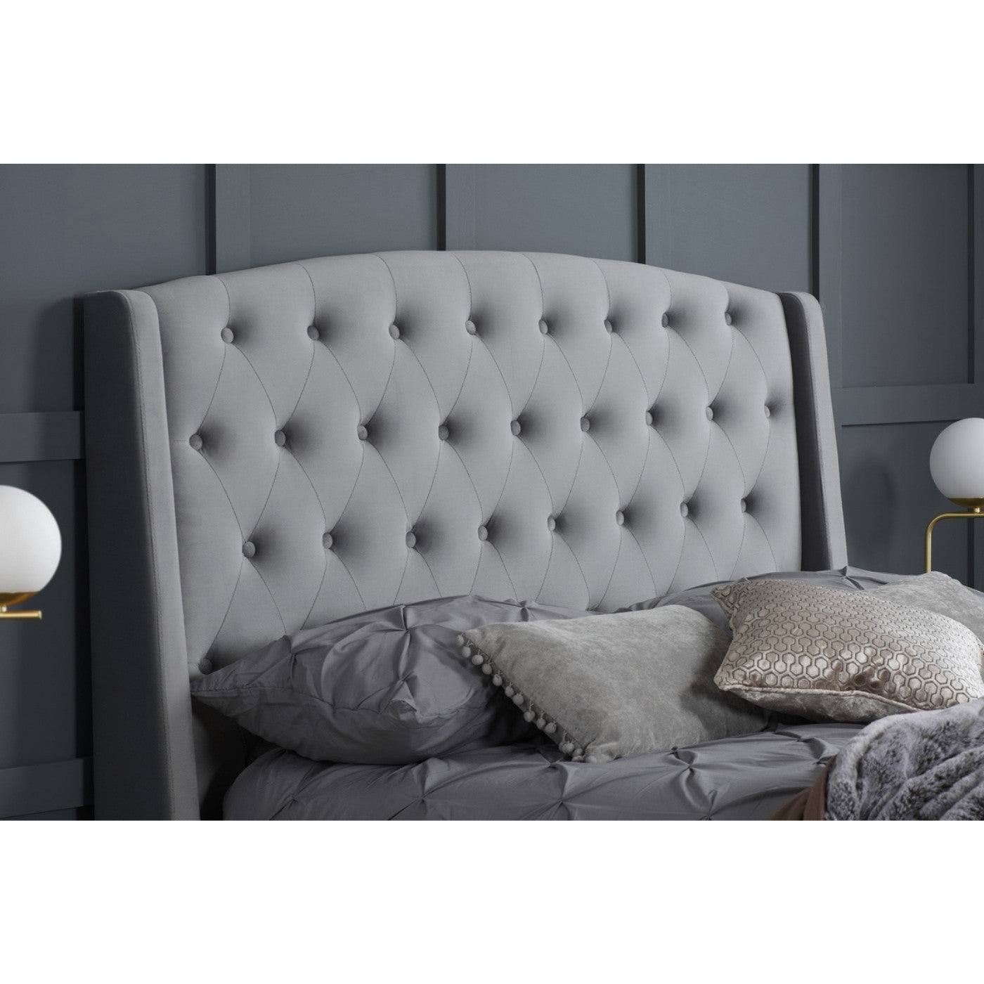 Balmoral Bed in Grey Velvet Fabric - Double, King, Super King - Furniture Network