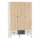 Nordic 3 Door 3 Drawer Wardrobe in Beige - Furniture Network