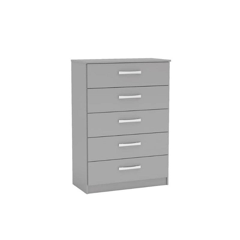 High-Gloss Lynx 5 Drawer Chest in Grey, Black, White, Brown, Silver - Furniture Network