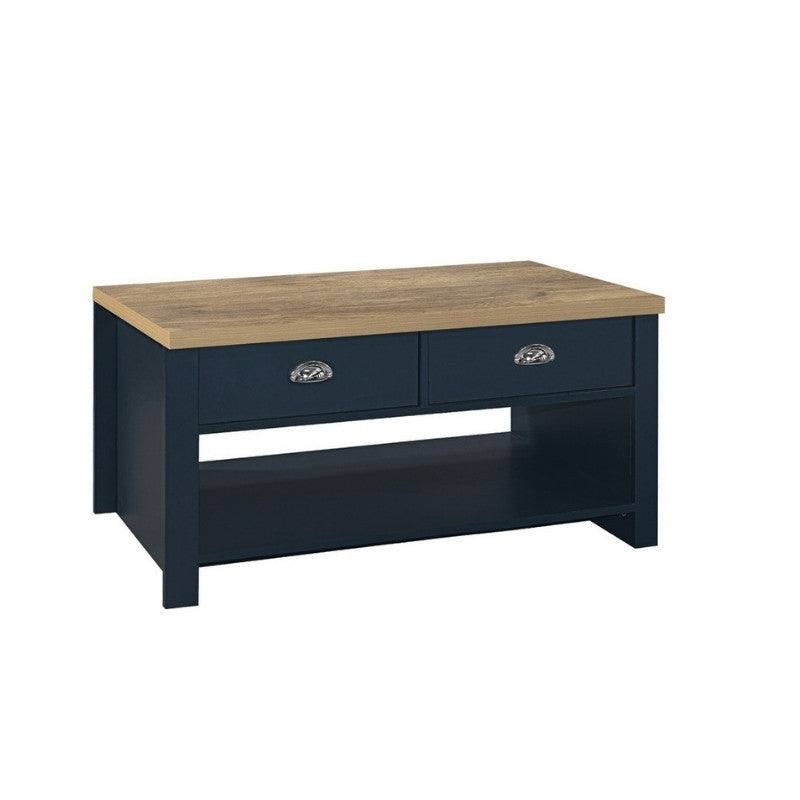 Highgate 2 Drawer Coffee Table - Navy, Cream, Grey - Furniture Network