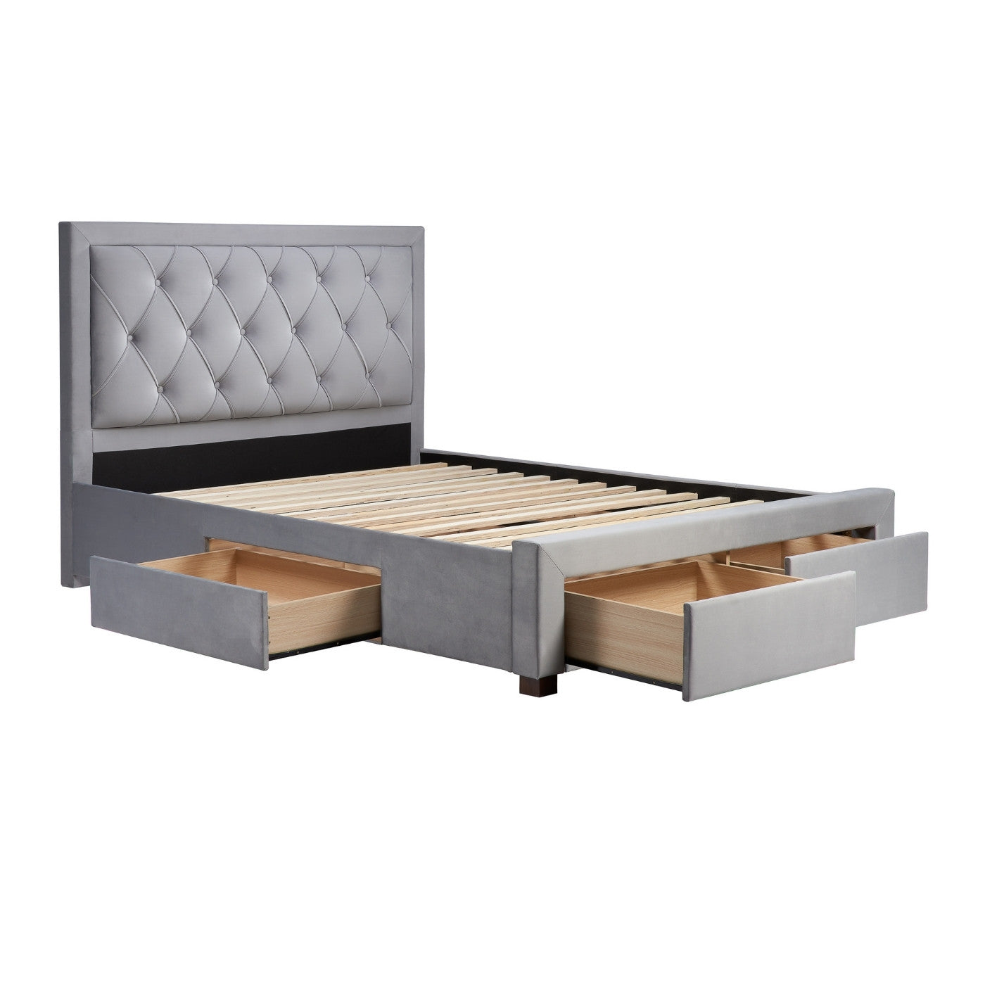 Woodbury Grey Velvet Fabric Storage Bed - Double, King, Super King - Furniture Network